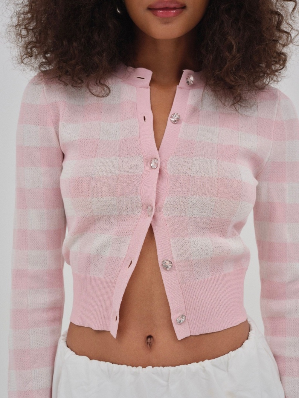 NEW For Love & Lemons Brushed Gingham Knit Cardigan M / Pink